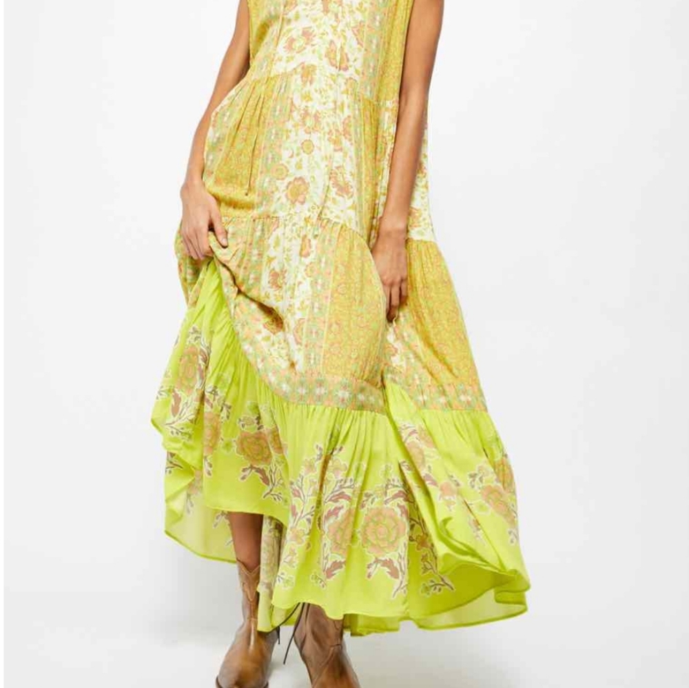 Free People Hanalei Bay Dress Maxi Flowy Mixed Floral Print Coconut Milk XS NWT - Picture 6 of 12